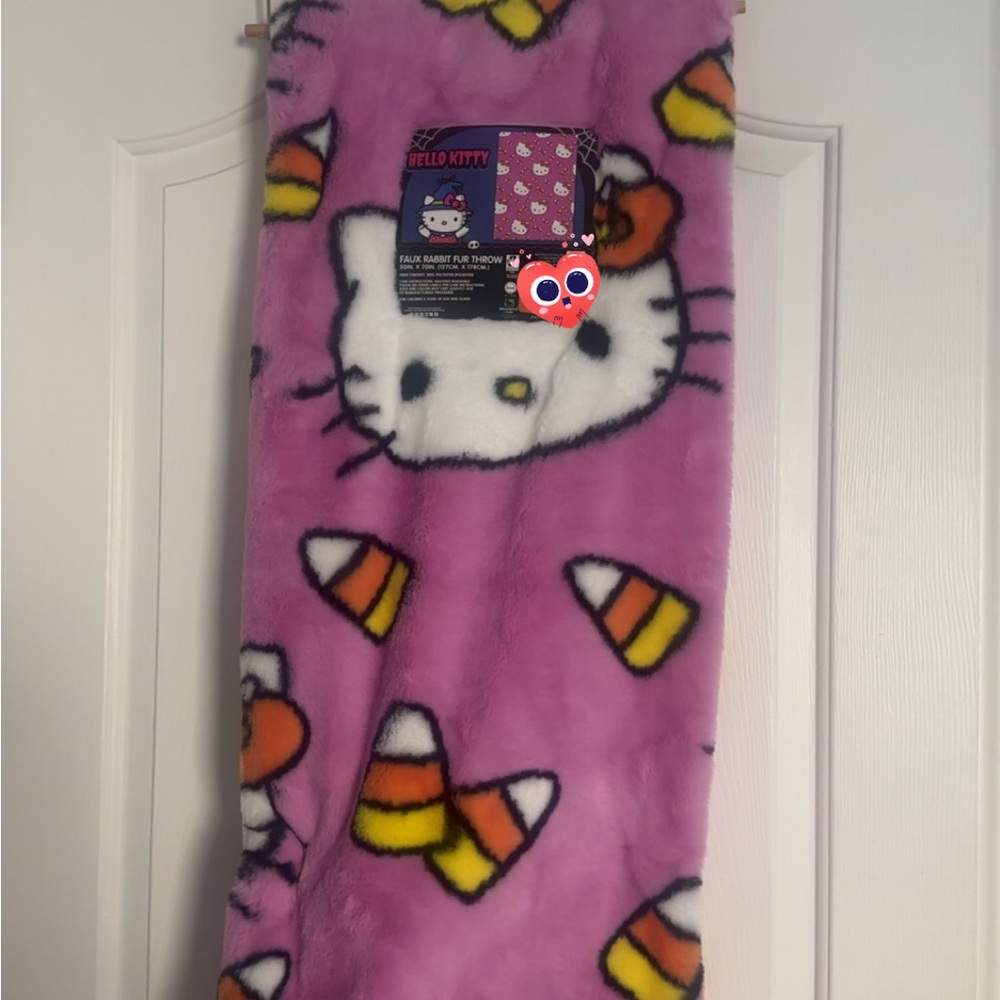 Hello Kitty Pink and White candy corn Halloween faux fur throw Blanket 50 x 70